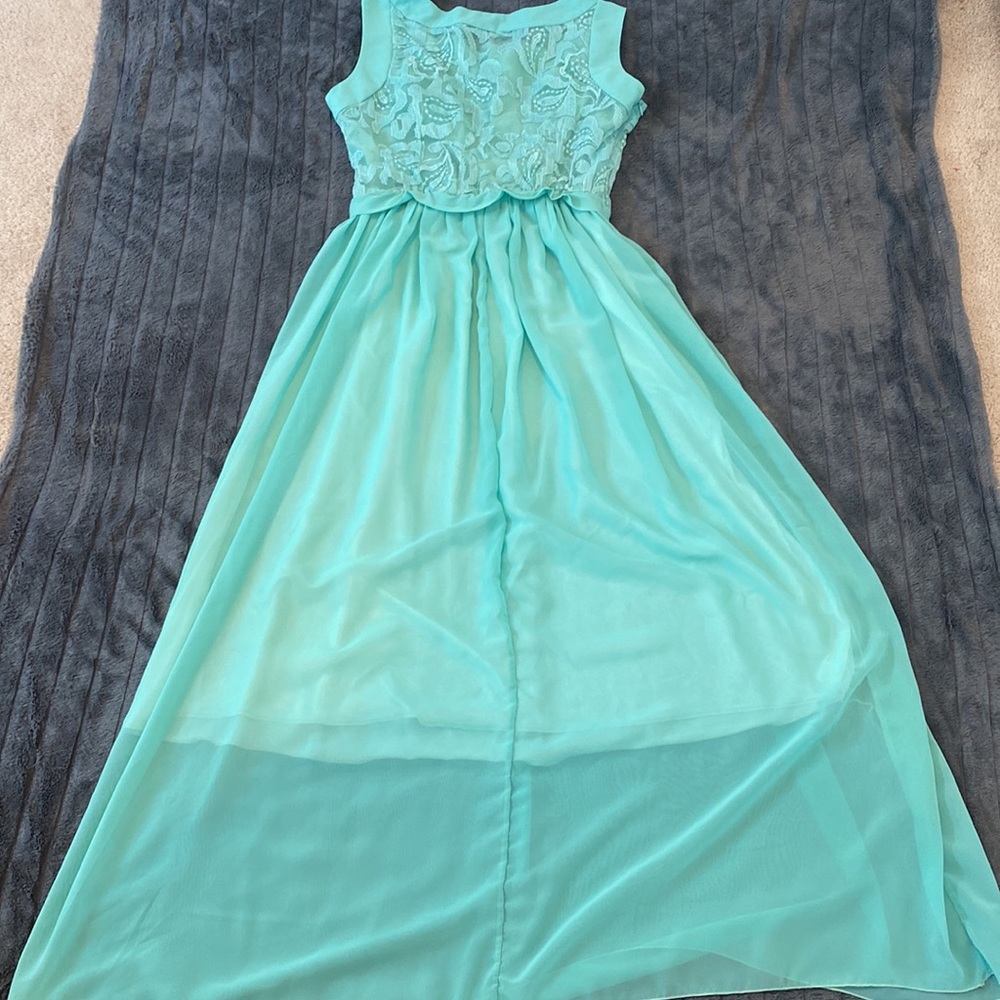 Mint Green Crochet Lace Up Top Maxi Dress - Picture 5 of 8